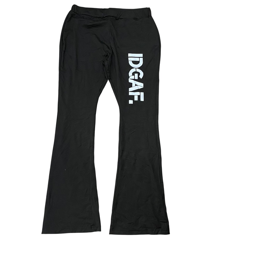 IDGAF Graphic Flare Pants Women XXL Black Stretch Streetwear
